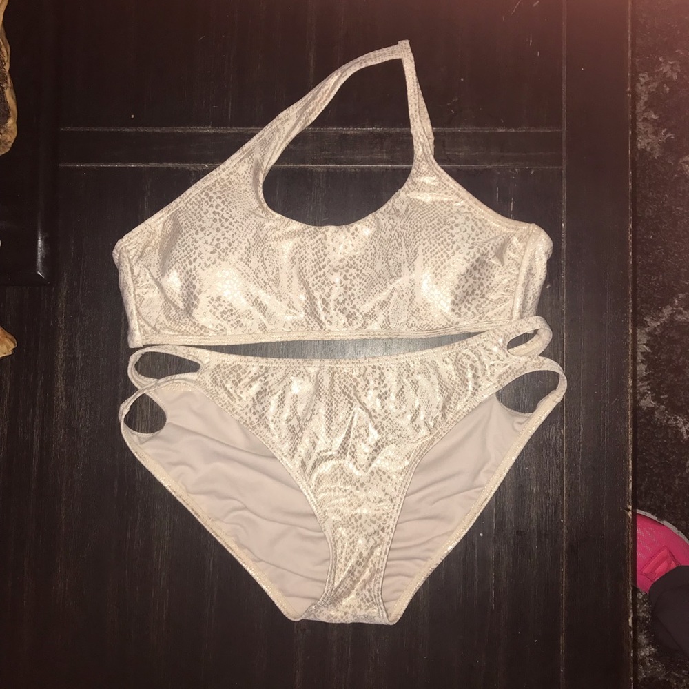 snake skin one shoulder swimsuit